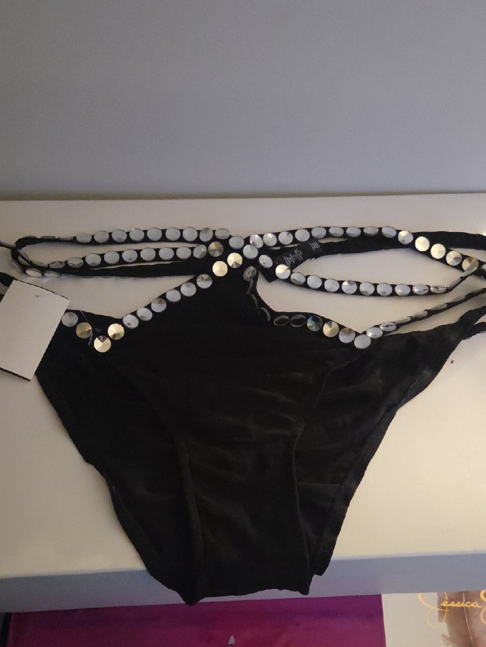 Black Bikini Briefs with Silver Disc Trim